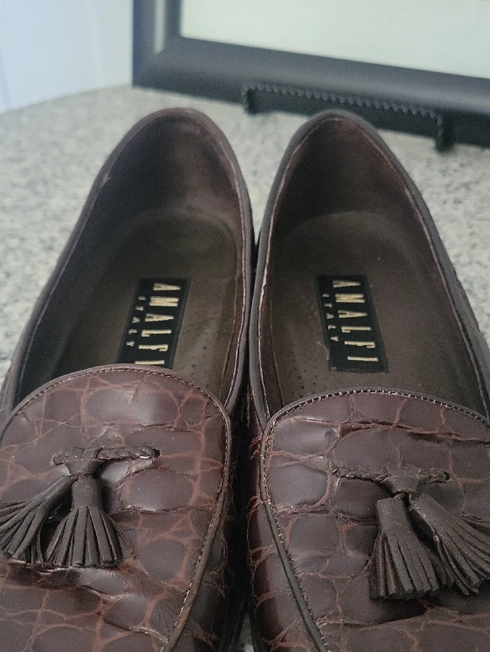 Vintage AMALFI Leather Croc-Embossed Tassel Loafers Dark Brown SZ 9B